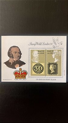 Bloco de Selos do Brasil - 150 Anos do Penny Black - 1990 - Mint - ref.789