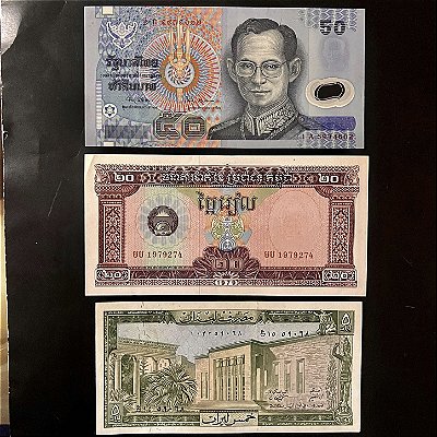 03 Cédulas Estrangeiras - Tailandia - Libano - Camboja - FE - ref.819