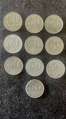 10 Moedas de Aluminio do Brasil - 50 Centavos - 1957 - Mbc - ref.838