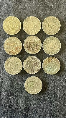 10 Moedas de Cupro Niquel do Brasil - 100 Réis - Getulio Vargas - 1938 - Mbc - ref.845