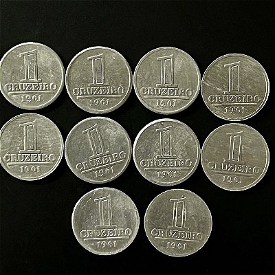 10 Moedas de Aluminio do Brasil - 1 Cruzeiro - 1961 - Mbc - ref.856