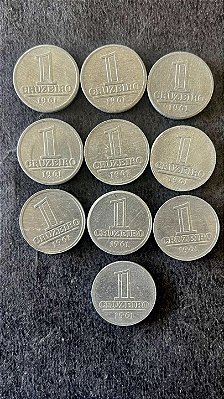10 Moedas de Aluminio do Brasil - 1 Cruzeiro - 1961 - Mbc - ref.856