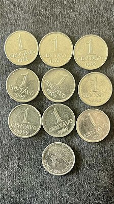 10 Moedas de Aço Inoxidavel do Brasil - 1 Centavo - 1969 - Mbc - ref.857