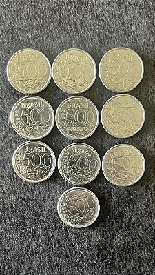 10 Moedas de Aço Inoxidável do Brasil - 500 Cruzeiros - 1992 - Mbc - ref.859