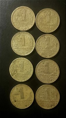 08 Moedas de Aluminio Bronze do Brasil - 1 Cruzeiro-1944-1945-1945-1946-1946-1947-1949 - Mbc - ref.860