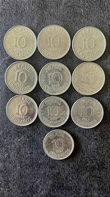 10 Moedas de Aço Inoxidável do Brasil - 10 Cruzados - 1987 - Mbc - ref.864