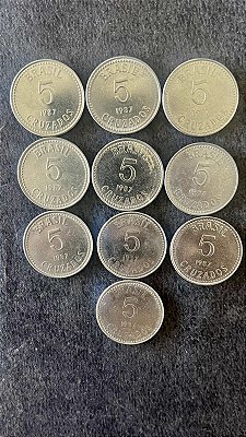 10 Moedas de Aço Inoxidável do Brasil - 5 Cruzados - 1987 - Mbc - ref.867