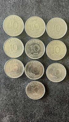 10 Moedas de Aço Inoxidável do Brasil - 10 Cruzados - 1988 - Mbc - ref.868