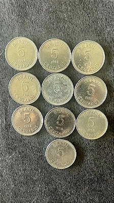 10 Moedas de Aço Inoxidável do Brasil - 5 Cruzados - 1988 - Mbc - ref.869