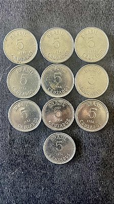 10 Moedas de Aço Inoxidável do Brasil -  5 Cruzados - 1986 - Mbc - ref.872