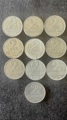 10 Moedas de Aluminio do Brasil - 2 Cruzeiros - 1961 - Mbc - ref.873