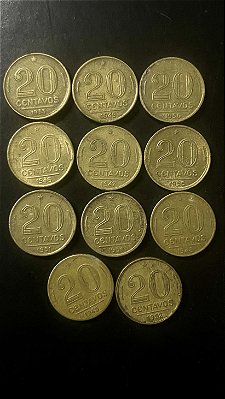 11 Moedas de Aluminio Bronze do Brasil - 20 Centavos-45-46-48-49-50-51-5253-5455 - Mbc - ref.873