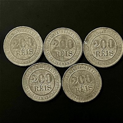 05 Moedas do Brasil - 200 Réis - Cupro Niquel - Mbc - ref.875