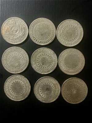 09 Moedas do Brasil - 200 Réis - Cupro Niquel - 1871-1889-1893-1894-1895-1896-1897-1898-1899-Mbc- ref.879