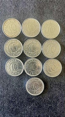 10 Moedas de Aço Inoxidável do Brasil - 10 Cruzeiros Reais - 1993 - Mbc - ref.881