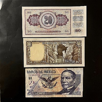 03 Cédulas Estrangeiras - Iugoslavia - Libano - México - Mbc - FE- ref.884