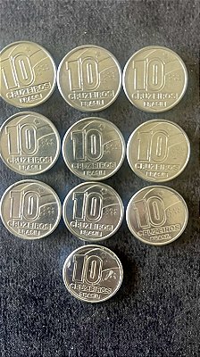 10 Moedas de Aço Inoxidável do Brasil - 10 Cruzeiros - 1991 - Mbc - ref.886