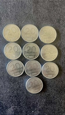 10 Moedas de Aço Inoxidável do Brasil - 20 Cruzeiros - 1982 - Mbc - ref.888