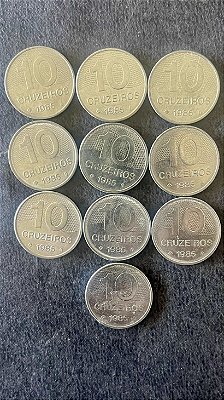10 Moedas de Aço Inoxidável do Brasil - 10 Cruzeiros - 1985 - Mbc - ref.893