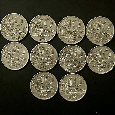10 Moedas de Aço Inoxidável do Brasil - 10 Centavos - 1970 - Mbc - ref.908