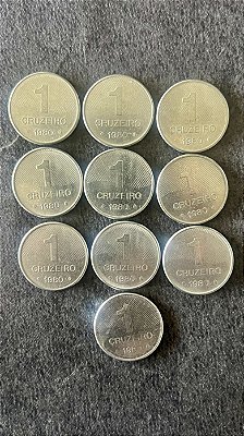 10 Moedas de Aço Inoxidável do Brasil - 1 Cruzeiro - 1980 - Mbc - ref.918