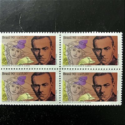 Quadra de Selos Comemorativos do Brasil - Literatura Brasileira - Dia do Livro - 1990- Mint- ref.922