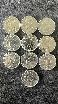 10 Moedas de Aço Inoxidável do Brasil - 10 Cruzeiros Reais - 1993 - Mbc - ref.922