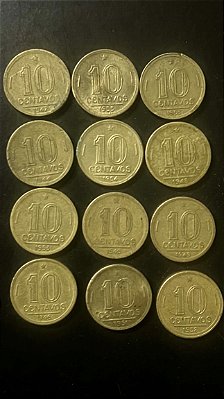 12 Moedas de Auminio Bronze do Brasil - 10 Centavos-44-45-46-47-48-40-51-52-53-54-55 - Mbc - ref.922