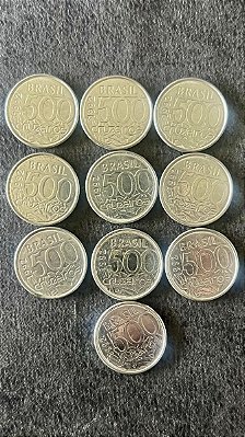10 Moedas de Aço Inoxidável do Brasil - 500 Cruzeiros - 1992 - Mbc - ref.925