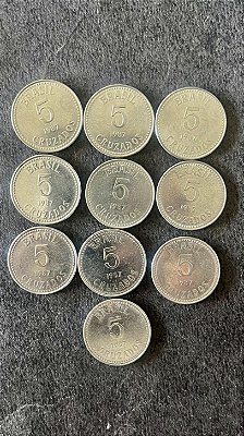 10 Moedas de Aço Inoxidável do Brasil - 5 Cruzados - 1982 - Mbc - ref.926