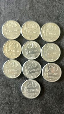 10 Moedas de Aço Inoxidável do Brasil - 20 Centavos - 1975 - Mbc - ref.928