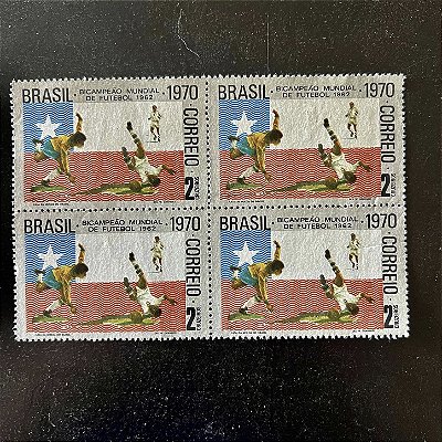 Quadra de Selos Comemorativos do Brasil - Brasil Tri-Campeão Mundial de Futebol - 1970 - Mint - ref.931