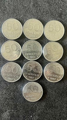 10 Moedas de Aço Inoxidável do Brasil - 50 Cruzeiros - 1982 - Mbc - ref.931