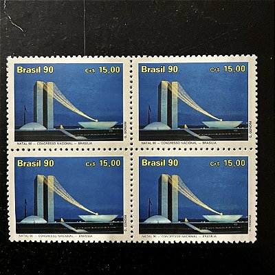Quadra de Selos Comemorativos do Brasil - Natal 90 - Congresso Nacional - 1990 - Mint - ref.933