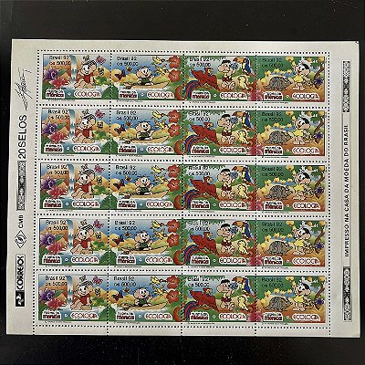 Folha Completa de Selos Comemorativos do Brasil - Turma da Monica - Ecologia - 1992 - Mint - ref.937