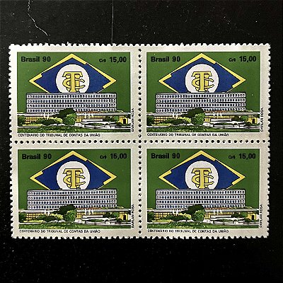 Quadra de Selos Comemorativos do Brasil - Centenasrio do Tribunal de Contas da União - 1990- Mint - ref.938