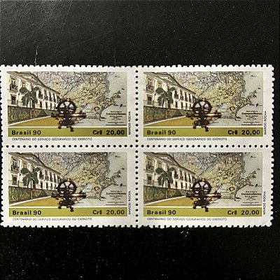 Quadra de Selos Comemorativos do Brasil - Centenário do Serviço Geográfico do Exército - 1990- Mint- ref. 940