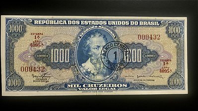 Cédula do Brasil - Mil Cruzeiros - carimbo 1 Cruzeiro Novo - Pedro Alvares Cabral - Sob-FE- ref. 940