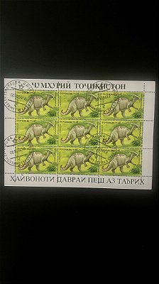 Mini Folha de Selos do Tadjiquistão - Temática Dinossauros - ref.942