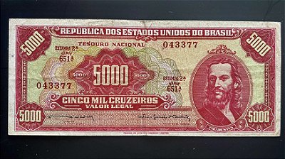 Cédula do Brasil - Cinco Mil Cruzeiros - Tiradentes - Mbc/Sob - ref.944