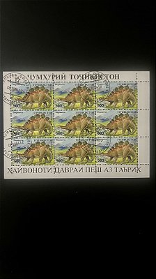 Mini Folha de Selos do Tadjiquistão - Temática Dinossauros - ref.944