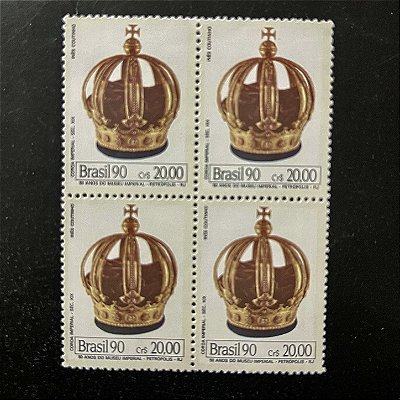 Quadra de Selos Comemorativos do Brasil - Museus Brasileiros - Coroa Imperial - 1990- Mint - ref.949