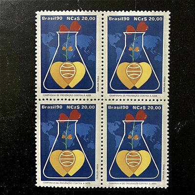 Quadra de Selos Comemorativos do Brasil - Dia Mundial da Saude - 1990- Mint - ref.950