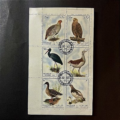 Bloco de Selos Estrangeiros - Sharjah - Emirados Arabes Unidos - Aves - Fauna - 1972 - ref.951