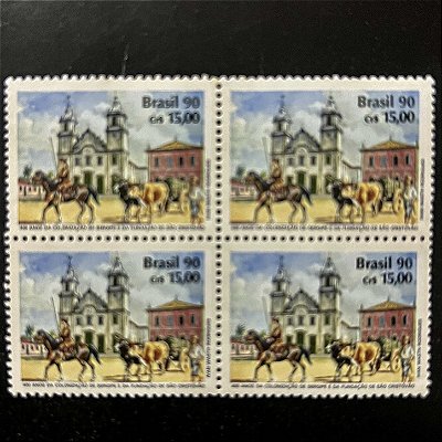 Quadra de Selos Comemorativos do Brasil - 400 Anos da Colonização de Sergipe - 1990- Mint - ref.955