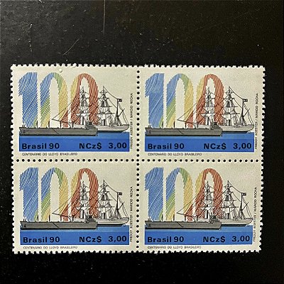 Quadra de Selos Comemorativos do Brasil - Centenario da companhia de Navegação Llody Brasileiro - 1990- Mint - ref.960
