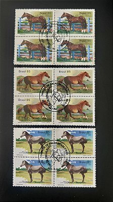 03 Quadras de Selos Comemorativos do Brasil - Cavalos de Raça Brasileiras - com carimbo comemorativo - ref.972