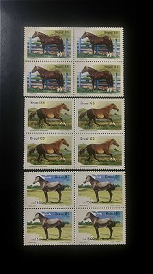 03 Quadras de Selos Comemorativos do Brasil - Cavalos de Raça Brasileiras - 1985 - Mint - ref.972