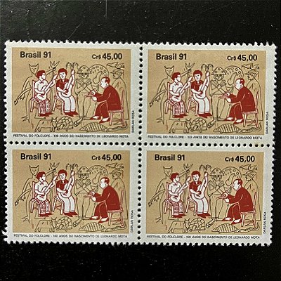 Quadra de Selos Comemorativos do Brasil - Festival do Folclore na Baixada Santista - 1990- Mint - ref.979