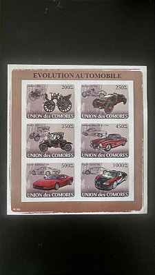 Bloco de Selos Estrangeiros -Union des Comores - Evolution Automobile - Mint - ref.990
